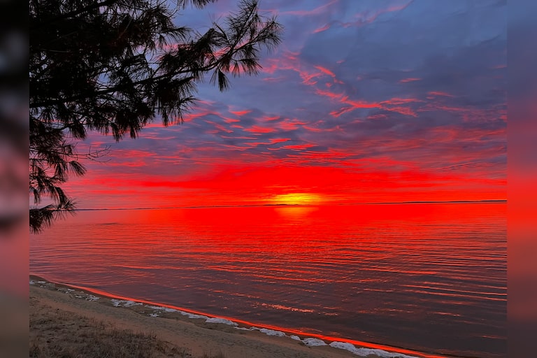 Sunrise on Whitefish Bay, Paradise, Michigan on March 30
